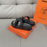HERMES Silver Buckle Double Strap Thick Soled Slippers Sandals