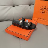 HERMES Silver Buckle Double Strap Thick Soled Slippers Sandals
