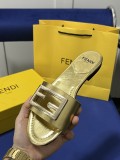 FENDI Spring Summer FF hollow buckle flat slippers Same color square buckle sandals Beach flat sandals
