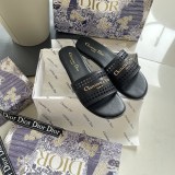 DIOR Spring Summer Hollow Carved Flat Slippers Metal Letter Casual Sandals