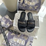 DIOR Spring Summer Hollow Carved Flat Slippers Metal Letter Casual Sandals