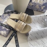 DIOR Spring Summer Hollow Carved Flat Slippers Metal Letter Casual Sandals
