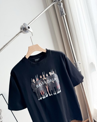 2025ss Balenciaga Character Letter Logo Geometric Pattern Print Round Neck Short Sleeve T-shirt Loose Casual Couple Style Size:XS-L