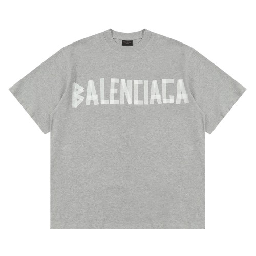 2025ss BALENCIAGA gray tape letter logo printed couple round neck short-sleeved T-shirt Size:S-L