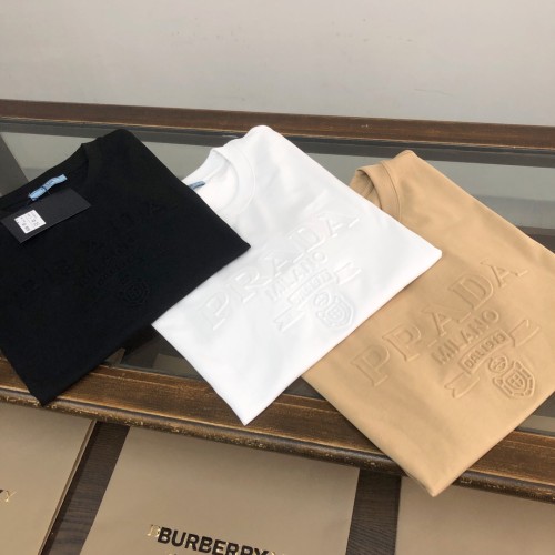 2025ss PRADA 3D dark pattern embossed three-dimensional relief short-sleeved T-shirt Size:M-3XL