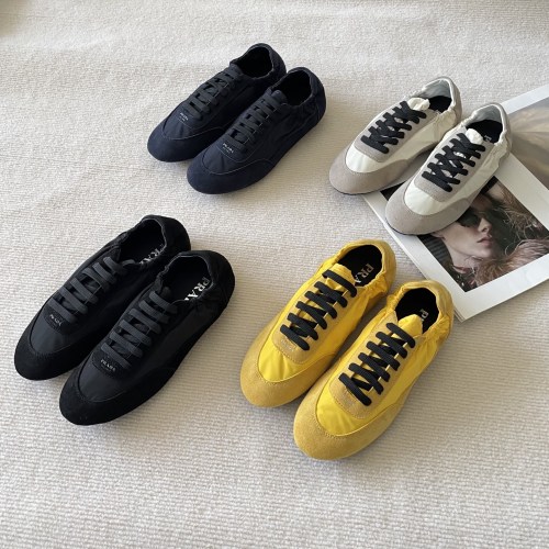 PRADA round toe lace-up flat casual shoes sneakers