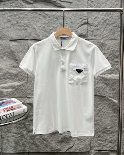 2025ss PRADA pocket triangle metal label lapel polo shirt Size:M-3XL