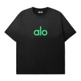 2025ss ALO Oversize Classic gradient Basic letter small label printing New summer high quality loose round neck short sleeve T-shirt for men and women couples Size:S-XXL