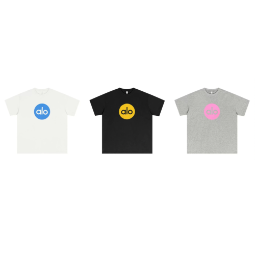 2025ss ALO Oversize American trend lazy style simple basic letter small label printing new summer high quality loose round neck short sleeve T-shirt for men and women couples Size:S-XXL