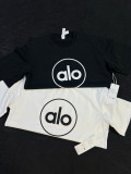 2025ss ALO Oversize Lazy American retro basic letter small label printing New summer high quality loose round neck short sleeve T-shirt for men and women couples Size:S-XXL