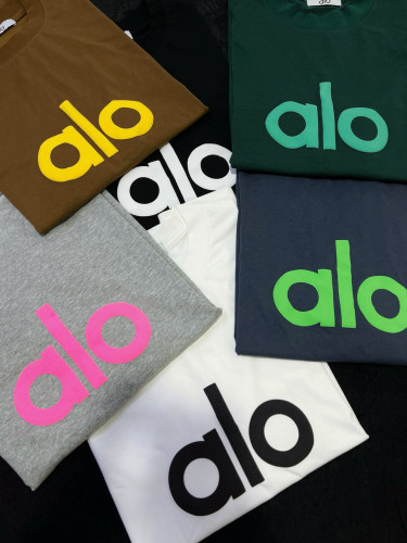 2025ss ALO Oversize Heavy 300g pure cotton 6-color basic letter small label printing New summer high quality loose round neck short sleeve T-shirt for men and women couples Size:S-XXL