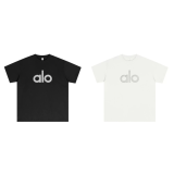 2025ss ALO Oversize Reflective prints on the front and back New summer high quality loose round neck short sleeve T-shirt for men and women couples Size:S-XXL