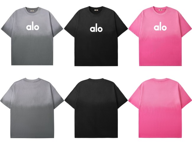 2025ss ALO Oversize Classic gradient Basic letter small label printing New summer high quality loose round neck short sleeve T-shirt for men and women couples Size:S-XXL