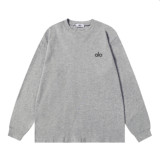 2025ss Alo yoga simple side label small letter logo print couple round neck long sleeve T-shirt