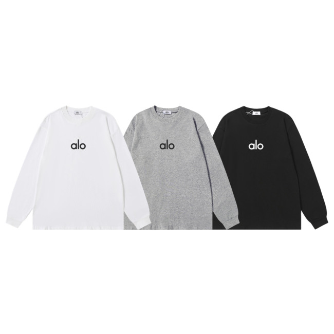 2025ss Alo yoga simple middle letter logo print couple round neck long sleeve T-shirt