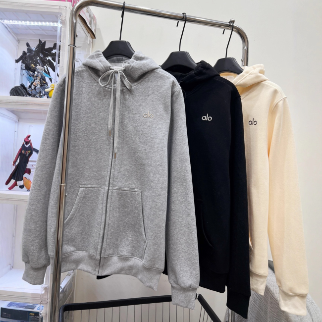 ALO Yoga Sports Casual Sweatshirt Loose Zipper Women's Hooded Cardigan Sweatshirt Couple Jacket