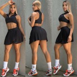 ALO YOGA Summer Sports Sleeveless High-Waisted V-Neck Yoga Pleated Skirt Set - Quick-Drying and Anti-Exposure Size:S-2XL