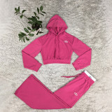 ALO YOGA Trendy Embroidered Letter Zip-Up Hoodie Wide-Leg Pants Casual Sportswear Set J5299 Size:S-XXL