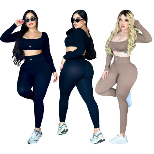 ALO YOGA High-waisted yoga pants solid color sports yoga set J5269 Size:S-XXL