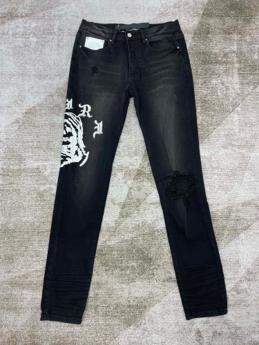 Amiri Sanskrit Alphabet Skeleton Embroidery Ripped Slim Jeans black