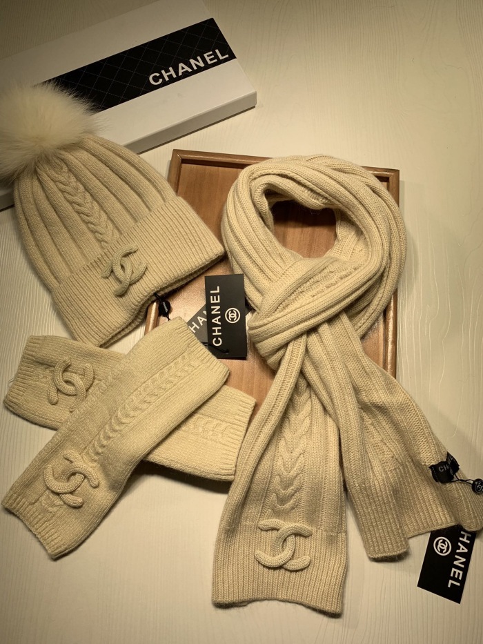  Arrenfashion Women Men Hat+Gloves+The scarf C*hanel