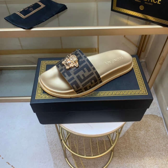  Arrenfashion Men Women V*ersace Top slippers
