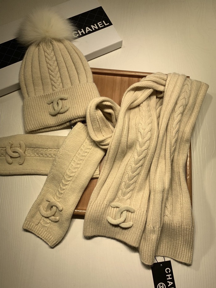  Arrenfashion Women Men Hat+Gloves+The scarf C*hanel