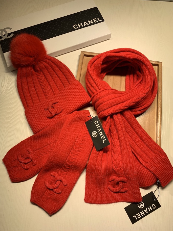  Arrenfashion Women Men Hat+Gloves+The scarf C*hanel