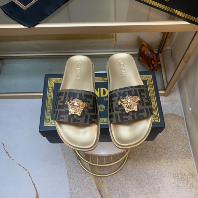  Arrenfashion Men Women V*ersace Top slippers