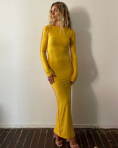 Casual Open Back Sexy Slim Fit Back Slit Full Sleeve Long Dress