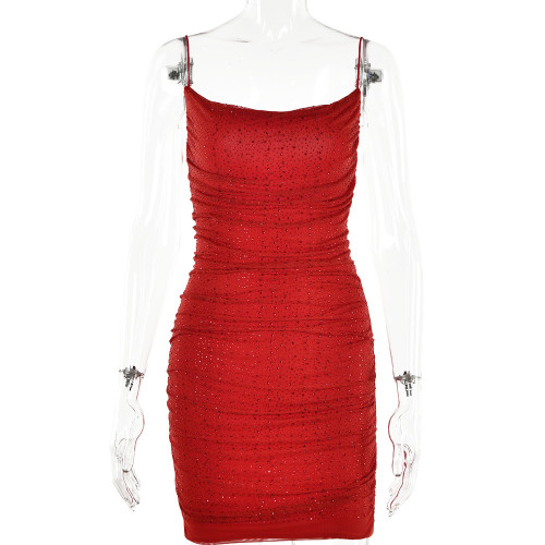 Party Sexy Beaded Pleated Strap Short Dress