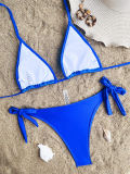Solid Color Pleated Two Piece Swimsuit
