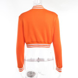 Contrast Color Stripes Long Sleeved Cropped Baseball Jacket