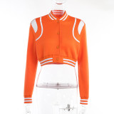 Contrast Color Stripes Long Sleeved Cropped Baseball Jacket