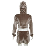 Solid Color Velvet Cropped Hoodies + Shorts