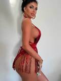 Deep-V One-Piece Fringe Swimwear