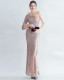 Sequin + Feather One Shoulder Side Slit Long Sleeve Evening Dress