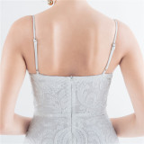 Sequin + Bead Fringe Irregular Strap Evening Dress