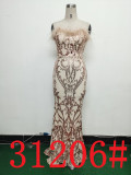 Sequin + Feather Strapless Mermaid Evening Dress