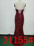 Sequin Bustier Strapless Side Slit Evening Dress