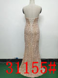 Sequin Bustier Strapless Side Slit Evening Dress