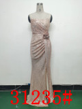 Sequin + Flower Pleated Strap Side Slit Evening Dress