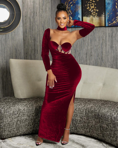 Irregular Velvet Long Evening Dress