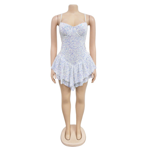Sequined Strap Irregular Short Party Dress