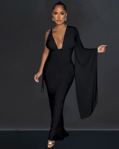 Scrunch Butt Irregular Open Back Sexy Solid Color Evening Dress
