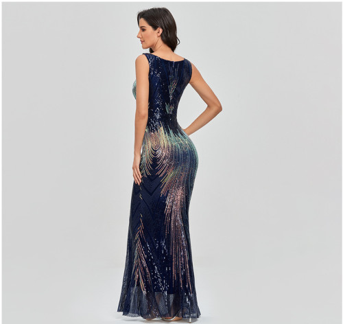 Sequined O-Neck Sleeveless Mermaid Evening Dress