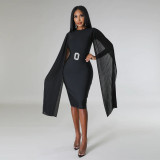 Solid Color Flying Sleeves Tight Fitting Party Dress
