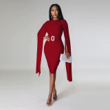 Solid Color Flying Sleeves Tight Fitting Party Dress