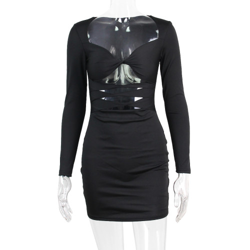 Black Cut Out Long Sleeve Mini Party Dress