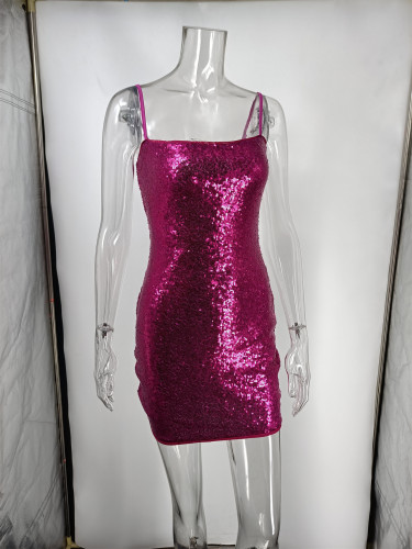 Tight Fitting Sexy Sequined Strap Mini Dress